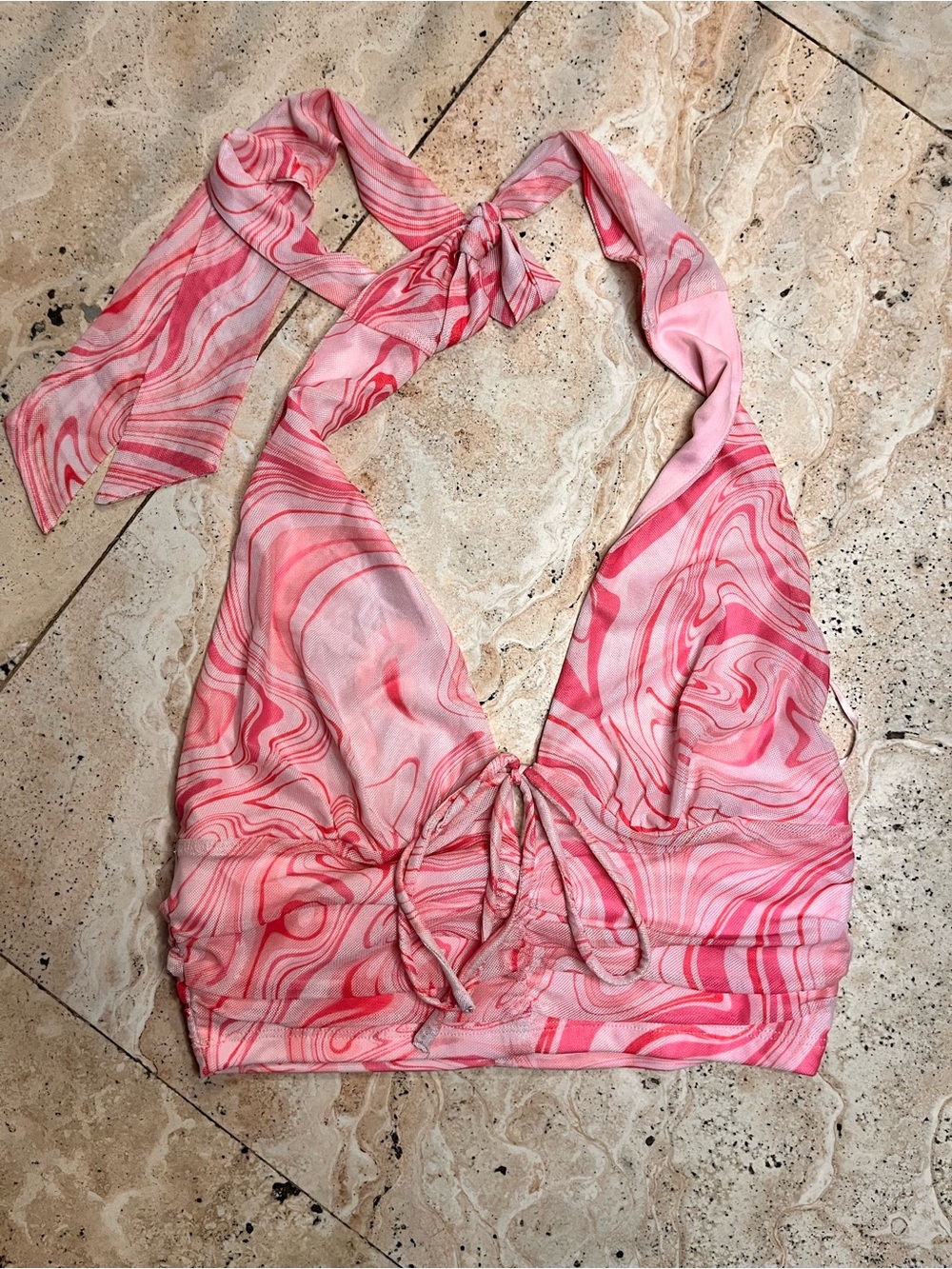 Cotton Candy Pink Swirl Halter Crop Top